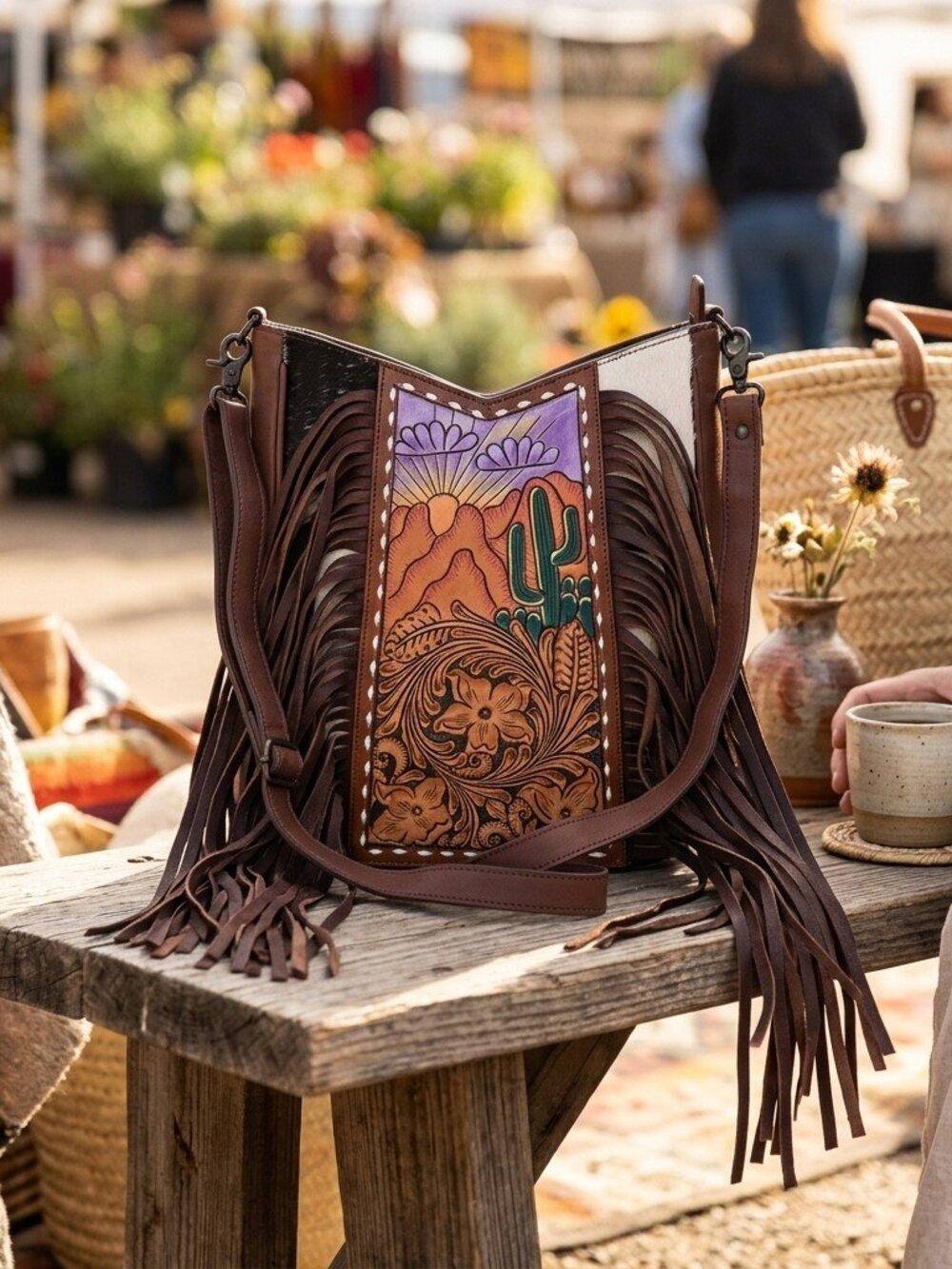 American Darling Desert at Dusk Fringe Tooled Crossbody - Picture 7 of 7